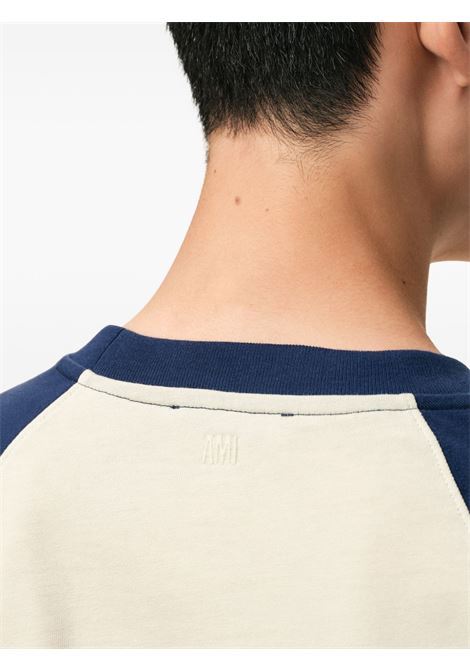 t-shirt adc knitted patch uomo crema e blu AMI PARIS | UTS379.726A027